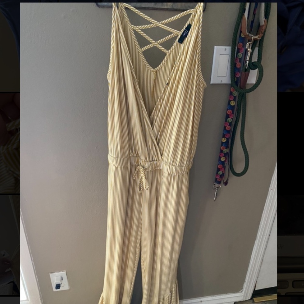 Yellow Striped Jumpsuit with Bell Bottom